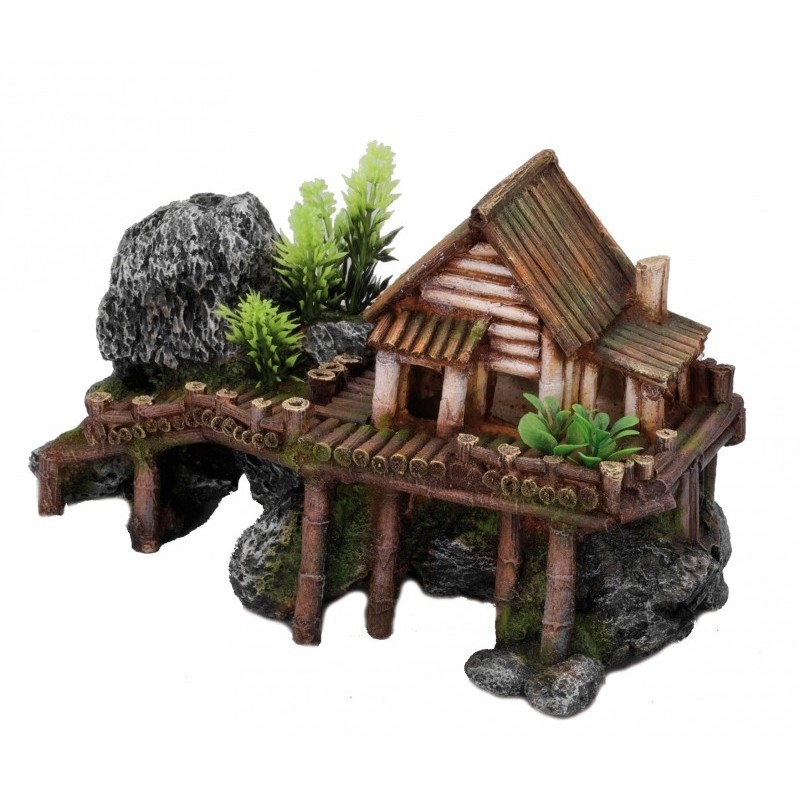 Ad wooden house with plants 27,5x13x16cm